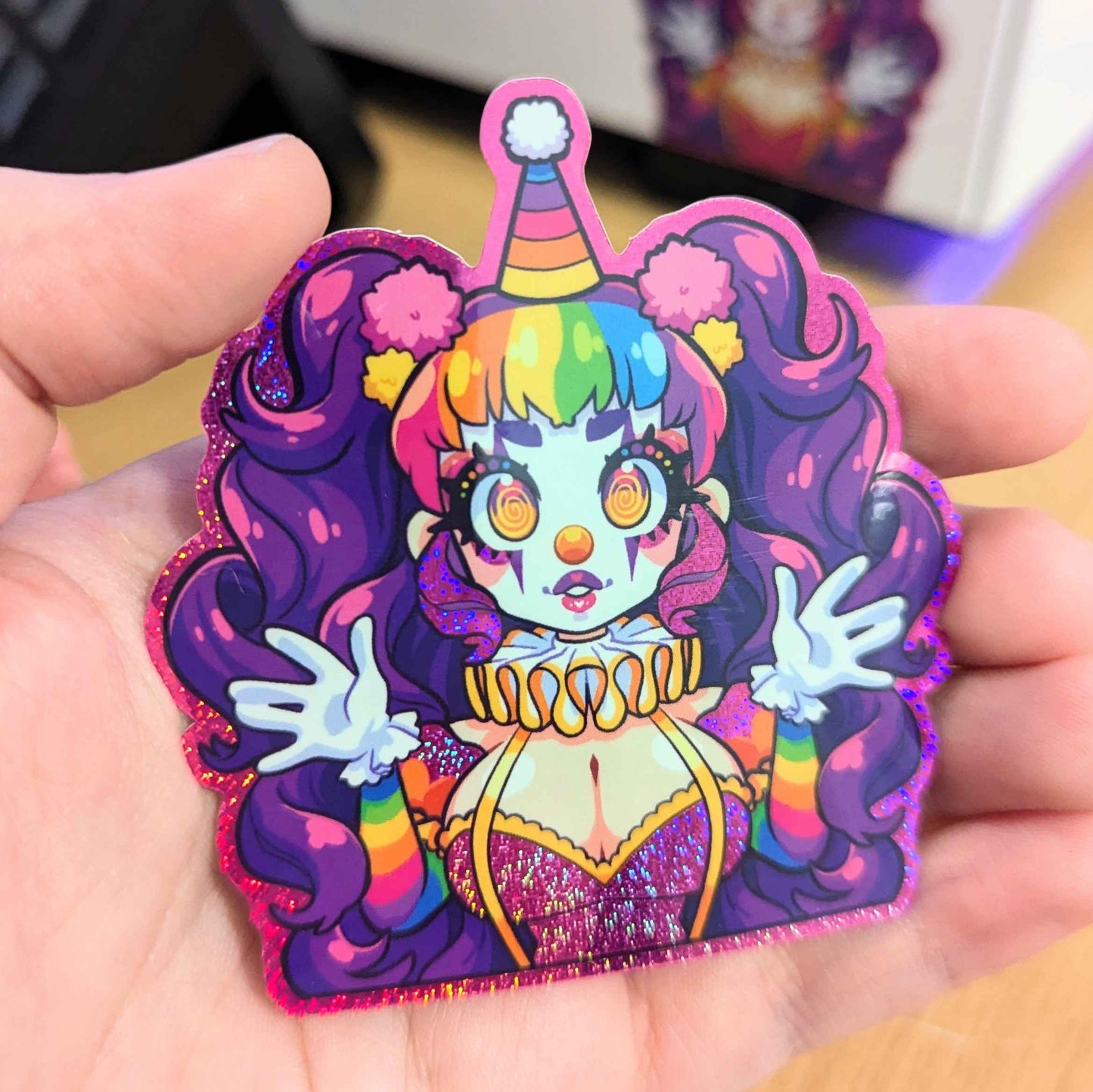 Clown Girl Holographic Glitter Sticker